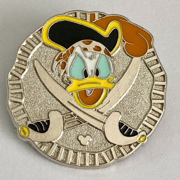 Disney Donald Duck Pirate Coin Trading Pin New Hidden Mickey Enamel Swords Token - Picture 3 of 6